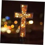 Solar Cross Garden Stake Lights 38inch Metal Outdoor Waterproof Bronze Cross