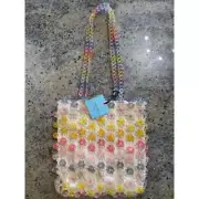 NWT Cynthia Rowley Rainbow Floral Beaded Handbag Transparent USA Made