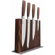 Boker Core 5pc Kitchen Knife Set & Magnetic Block - Walnut Wood / Satin