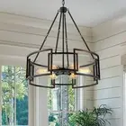Black Chandelier for Dining Room, 6 lights 23.6" Round Geometric Shape Modern...