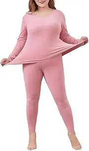 [OFFSUM] Women’S Thermal Underwear Set - Two Piece Set Long Sleeve Slim Tops + Pants Women Winter Plus Size Thin Round Neck Casual Loungewear Pajama
