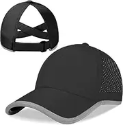 [Peninpha] Girls Criss Cross Ponytail Baseball Cap Reflective Quick Dry Hat Kids Cooling Mesh Outdoor Sports Hat for Age 3-12