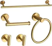 Ntipox Brushed Gold Bathroom Hardware Set 5 Piece, SUS304 Stainless Steel Bath Towel Bar Set 24 Inch,Towel Rack Set,Gold Bathroom Accessories Kit Wall Mounted, YM0423-G