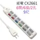 威電 CK2661 過載斷電6開6座 9尺延長線