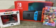 Nintendo Switch Console Neon Blue/Red, W/ Mario kart 8 Deluxe / Mario controller