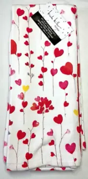 NICOLE MILLER HOME KITCHEN TOWELS (3) HEARTS RED PINK YELLOW 100% COTTON NWT