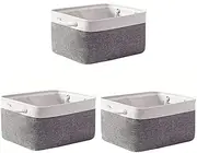 3-Pack Storage Basket,Cube Bin Square Shelves Organizer,Baskets Cubes Containers With Handles Foldable,White And Linen-Ash Patchwork Storage Case, For Kids Toy Bins, Closet, Baby Nursery