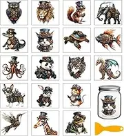 GLOBLELAND 18 Sheets Steampunk Animal Transfer Stickers 3.9x3.6inch Dragon Fish Elephant Colorful Transfer Decal Frog Giraffe Rub on Transfer for Cup Decal Vase Glass Art Crafts Decorations