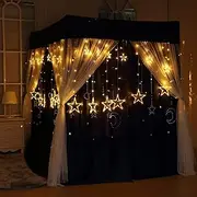 Cute Princess Grey 4 Corner Post Bed Canopy Curtain with Mosquito Net Bedroom Decoration&Light Like Starry Sky for Adults Girls Bed Canopies ild Kids Bed (Grey-Star&Moon with Net, Twin)