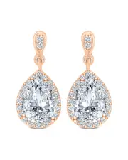 Genevive 14K Rose Gold Plated Silver CZ Drop Earrings