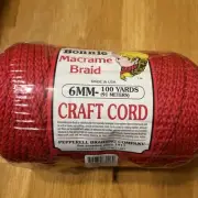 NEW Pepperell Bonnie Macrame Craft Cord 6mm x 100 yd - Red