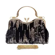 Womens Evening Clutch Bag for Cocktail Dance Party Beaded Handbag-Black