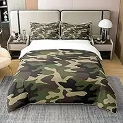 Camouflage Duvet Cover 100% Cotton Camo Bedding Set Set Military Style Rugs for Living Room Camouflage Print Green Brown Comforter Cover Set Bedspread Cover Queen Size