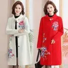 100 Pure Wool Base Coat Women Winter High Neck Embroidery Floral Cashmere Jacket