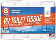 RV Toilet Paper, Septic Tank Safe-Made in The USA- 8 Rolls,2-Ply 500 Sheets - Fast Dissolve Bath Tissue for Camping, Marine, RV Holding Tanks, Biodegradable - Firebelly Outfitters