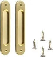 KAMESTORY Recessed Sliding Door Pull, 2Pcs Oval Brushed Gold 180 * 40mm Solid Aluminum Alloy Furniture Flat Bottom Handle Finger Pull with Screws for Sliding Barn Door,Closet,Cabinet,Windows