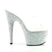 Pleaser ADORE-701LG Slide With Holo Glitter Bottom, Clear/Silver Glitter, 10 M