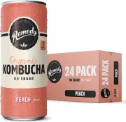 Remedy Kombucha - Organic Sparkling Live Cultured Drink - No Sugar Peach - 24...