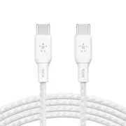 BELKIN BoostCharge Braided USB-C to USB-C Cable (2m/6.6ft) - White (CAB014bt2MWH),100W,480Mbps,30K+,Samsung Galaxy,iPad,MacBook,Google,OPPO,Nokia,2YR