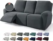 JIVINER Newest Design 8-Piece Recliner Sofa Covers Stretch Jacquard Couch Covers for Recliner Slipcovers for Living Room 3 Cushion Soft Recliner Protector with Pocket (Sofa Recliner, Dark Gray)