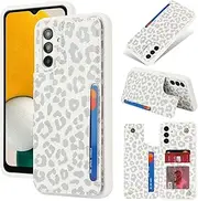 [Cavor] for Galaxy A13 5G Case Vertical Flip Cover for Samsung Galaxy A13 5G Wallet PU Leather Kickstand with Card Slots Holder Magnetic Clasp Protective Phone Cover Women Men-White Leopard