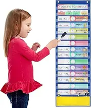 Scheduling Pocket Chart,Daily Schedule Pocket Chart 15+1 with Dry- Pens | Kids Schedule Pocket Chart with 15 Dry-Eraser Cards, Schedule Pocket Chart for Classroom & Home Yechun