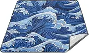 Japanese Blue Wave Ukiyo-e Waterproof Picnic Blankets Large Outdoor Party Picnic Blankets Large for 4 to 6 Adults Picnic Items tapete para Playa