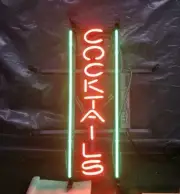 Cocktails Vertical 20" Neon Light Sign Lamp Bar Pub Wall With Dimmer