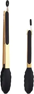 Stainless Steel Classic Kitchen Serving Food Party Gold Tongs 9" and 12" Cooking Tong with BPA Free Silicone Tips, Dishwasher Safe Serving Tools(set of 2)
