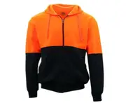 Hi-Vis Hooded Safety Workwear Fleece-lined Fleecy Full Zip Jumper Hoodie Jacket - Fluro Orange/Navy