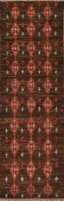 Dark Brown Modern Moroccan Berber Runner 3'x9' Rug Plush Wool Handmade