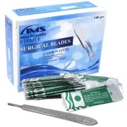 100 Surgical Sterile Scalpel Blades #10R with Graduated Scalpel Handle No 3