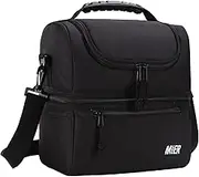 MIER Adult Lunch Box Insulated Lunch Bag Large Cooler Tote Bag for Men, Women, Double Deck Cooler(Black Large)