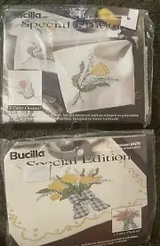 Bucilla Tulip TABLE RUNNER & NAPKINS Sampler Cross Stitch Fabric Sampler