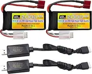 2PCS 3S Lipo Battery 11.1V 2000mAh 35C with T Plug and USB Charging Cable Suitable for RC Cars Trucks Boats Drones, Quadcopters, Helicopters, FPV Drones