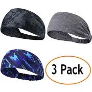 3PCS Men Women Sport Sweatbands Workout Headbands Elastic Headbands Sweat Band