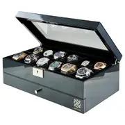 Hawk & Gable 12 Slot Watch Box Organizer With Drawer Luxury Jewellery Case