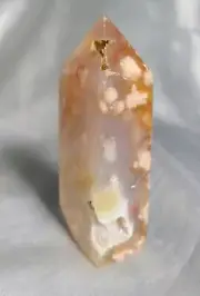 3.5" 113g A+ Pretty Golden Pink Druzy Geode Flower Agate Crystal Tower Obelisk