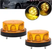 Ygmylandbb LED Strobe Warning Light, Amber Flashing Strobe Beacon Light, 12V 24V Mini Round Rooftop Strobe Beacon Light for Forklift Vehicles Trucks Golf Cart Tractors Cars, 2Pcs