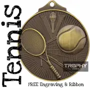1x TENNIS sport medal Premium GOLD trophy 52mm FREE Engraving & Ribbon SUNRAYSIA