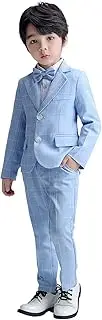 [LOLANTA] Boys Suit Wedding Ring Bearer Outfit Kids Suit Set; Plaid, Striped Blazer Suit Pants Bow Tie