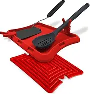 Blue Bosti Nottadrip Silicone Spoon Rest for Stove Top - Kitchen Spoon Rest for Countertop, Ladle Holder, All in 1 Serving Station, Elevate Handles, Drip to Tray, Mess Free - 5PC Trivet Set - Red