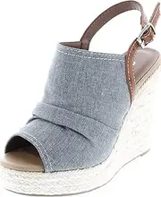 [Soda] Women's Open Toe Ruched Canvas Espadrille Platform Wedge