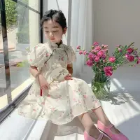 在飛比找蝦皮購物優惠-女童旗袍洋裝兒童洋裝夏天中國風兒童漢服寶寶洋裝泡泡袖公主裙幼