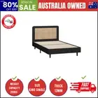 Bed Frame King Single Size Beds Real Rattan Headboard Black