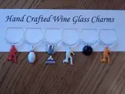 "BOWLING" SET OF 6 HAND CRAFTED WINE GLASS CHARMS