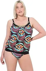 [Ulla Popken] Women's Enya Golden Eye Tankini Set, Black