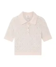 Crystal letter knitted wool Polo shirt L pink
