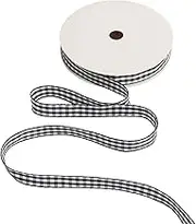 Midi Gingham Ribbon 3/8 Inch Black and White 50 Continuous Yards Polyester Woven Edge Buffalo Plaid for Crafts, Gift Wrapping, Spring Summer Lemon Wreath, Home Decorations