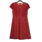 Ann Taylor Loft Coral Red Lace Cap Sleeve Empire A-Line Dress Sz 4 Preppy Boho